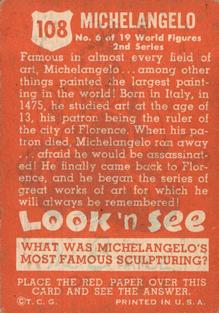1952 Topps Look 'n See (R714-16) #108 Michelangelo Back
