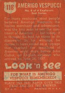 1952 Topps Look 'n See (R714-16) #118 Amerigo Vespucci Back