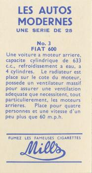 1962 Mills Les Autos Modernes #3 Fiat 600 Back