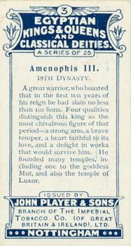 1912 Player's Egyptian Kings & Queens and Classical Deities #3 Amenophis III Back