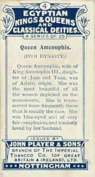 1912 Player's Egyptian Kings & Queens and Classical Deities #4 Amenophis Back