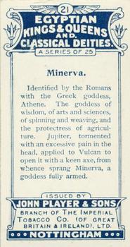 1912 Player's Egyptian Kings & Queens and Classical Deities #21 Minerva Back