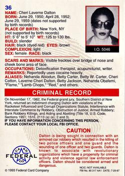1993 Federal Wanted By FBI #36 Cheri Laverne Dalton Back