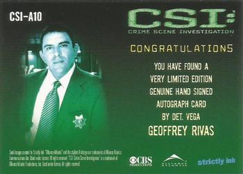 2003 Strictly Ink CSI Series 1 - Autographs #CSI-A10 Geoffrey Rivas Back