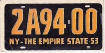 1953 Topps License Plates (R714-13) #1 New York Front