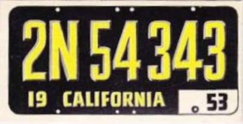 1953 Topps License Plates (R714-13) #5 California Front