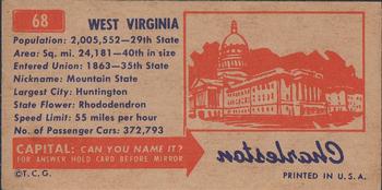1953 Topps License Plates (R714-13) #68 West Virginia Back