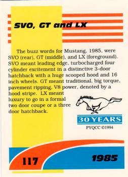 1994 Performance Years Mustang Cards II (30 Years) #117 1985 SVO, GT, LX Back