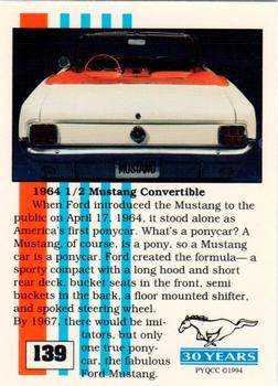 1994 Performance Years Mustang Cards II (30 Years) #139 1964 1/2 Convertible Back