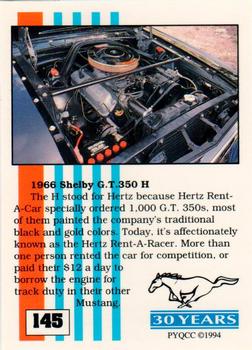1994 Performance Years Mustang Cards II (30 Years) #145 1966 Shelby G.T.350H Back