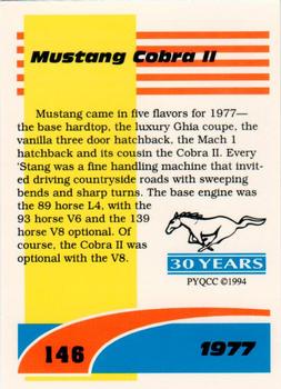 1994 Performance Years Mustang Cards II (30 Years) #146 1977 Cobra II Back