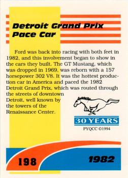 1994 Performance Years Mustang Cards II (30 Years) #198 1982 Pace Car Back