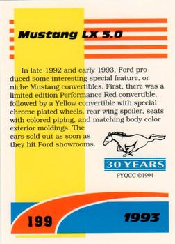 1994 Performance Years Mustang Cards II (30 Years) #199 1993 LX 5.0 Back