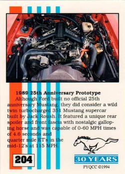 1994 Performance Years Mustang Cards II (30 Years) #204 1989 Prototype Back