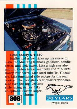 1994 Performance Years Mustang Cards II (30 Years) #208 1966 Shelby G.T.350 Back