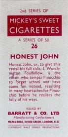 1957 Barratt Walt Disney Characters 2nd Series #26 Honest John Back