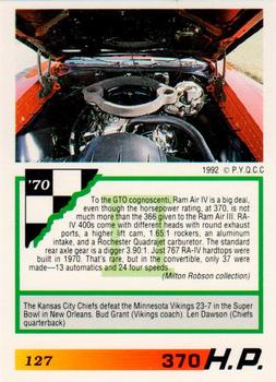 1992 PYQCC Muscle Cards II #127 1970 Pontiac GTO Judge Convertible Back