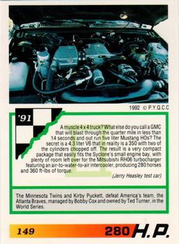 1992 PYQCC Muscle Cards II #149 1991 GMC Syclone Back