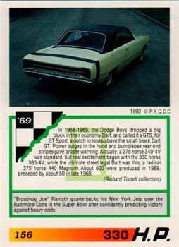 1992 PYQCC Muscle Cards II #156 1969 Dodge Dart GTS Back