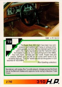 1992 PYQCC Muscle Cards II #176 1973 Pontiac Trans Am Back