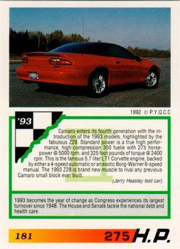 1992 PYQCC Muscle Cards II #181 1993 Chevrolet Camaro Z/28 Back