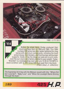 1992 PYQCC Muscle Cards II #189 1964 Dodge Race Hemi Back