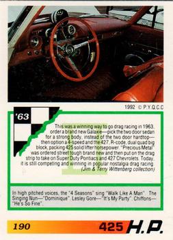 1992 PYQCC Muscle Cards II #190 1963 Ford Galaxie Back