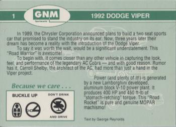 1992 GNM Road Warriors #1 1992 Dodge Viper Back