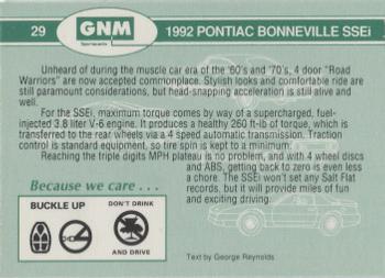 1992 GNM Road Warriors #29 1992 Pontiac Bonneville SSEi Back