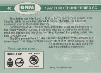 1992 GNM Road Warriors #40 1992 Ford Thunderbird SC Back