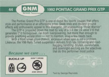 1992 GNM Road Warriors #44 1992 Pontiac Grand Prix GTP Back