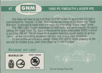 1992 GNM Road Warriors #47 1992 Plymouth Laser RS Back