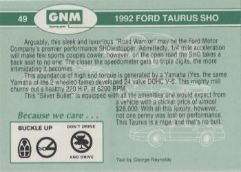 1992 GNM Road Warriors #49 1992 Ford Taurus SHO Back