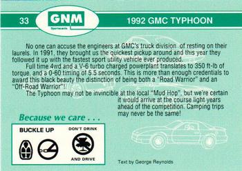 1992 GNM Road Warriors #33 1992 GMC Typhoon Back