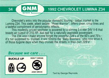 1992 GNM Road Warriors #34 1992 Chevrolet Lumina Z34 Back
