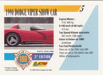 1992 Panini Dream Cars 2nd Edition #5 1990 Dodge Viper Show Car Back