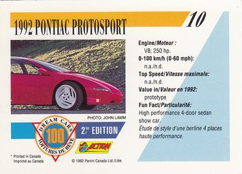 1992 Panini Dream Cars 2nd Edition #10 1992 Pontiac Protosport Back