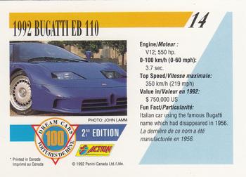 1992 Panini Dream Cars 2nd Edition #14 1992 Bugatti EB 110 Back