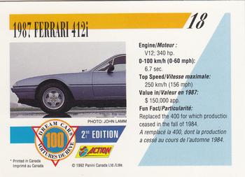 1992 Panini Dream Cars 2nd Edition #18 1987 Ferrari 412i Back