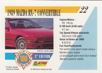 1992 Panini Dream Cars 2nd Edition #22 1989 Mazda RX-7 Convertible Back