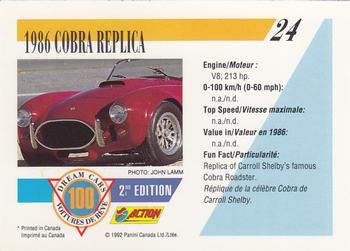 1992 Panini Dream Cars 2nd Edition #24 1986 Cobra Replica Back