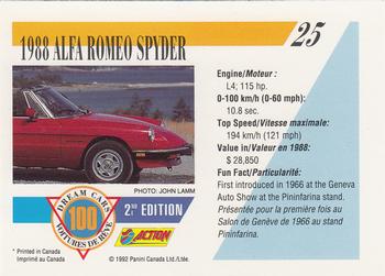 1992 Panini Dream Cars 2nd Edition #25 1988 Alfa Romeo Spyder Back