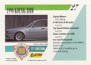 1992 Panini Dream Cars 2nd Edition #27 1990 Koenig BMW Back