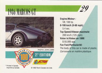 1992 Panini Dream Cars 2nd Edition #29 1986 Marcos GT Back