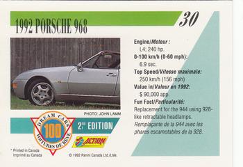 1992 Panini Dream Cars 2nd Edition #30 1992 Porsche 968 Back