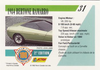 1992 Panini Dream Cars 2nd Edition #31 1984 Bertone Ramarro Back
