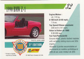 1992 Panini Dream Cars 2nd Edition #32 1990 BMW Z-1 Back