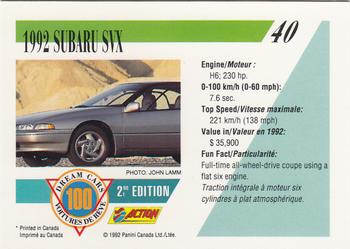 1992 Panini Dream Cars 2nd Edition #40 1992 Subaru SVX Back