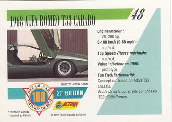 1992 Panini Dream Cars 2nd Edition #48 1968 Alfa Romeo T33 Carabo Back