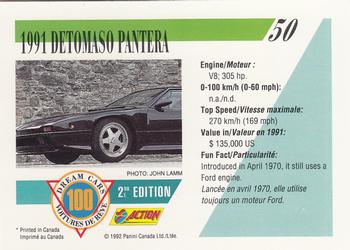 1992 Panini Dream Cars 2nd Edition #50 1991 Detomaso Pantera Back
